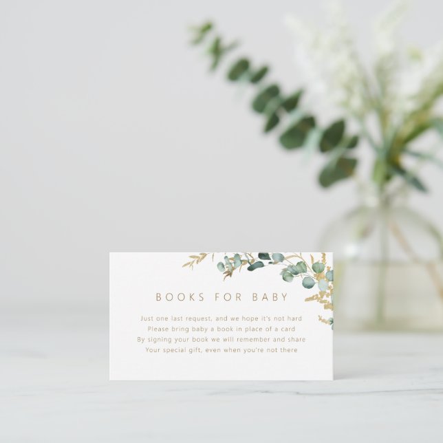 Rustic eucalyptus gold greenery Books For Baby Enclosure Card (Standing Front)