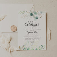 Rustic Eucalyptus Gold Let's Celebrate Party