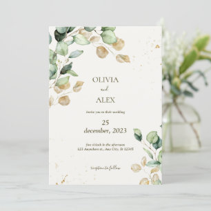 Rustic eucalyptus greenery aesthetic wedding invitation