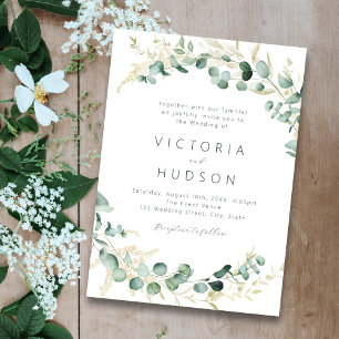 Rustic eucalyptus greenery boho wedding invitation