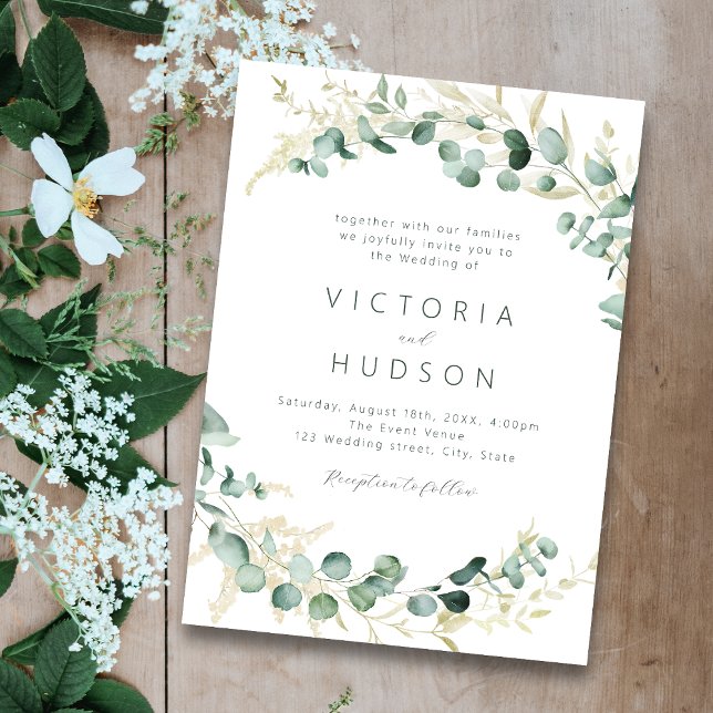 Rustic eucalyptus greenery boho wedding invitation (Creator Uploaded)