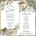 Rustic Eucalyptus Greenery Budget Wedding Program<br><div class="desc">These wedding programs are elegant and tasteful, while still being budget friendly. The design features a bevy of hand painted watercolor sprigs of eucalyptus leaves and garden foliage in shades of mint, moss, and sage green. The typography features lacy script calligraphy, and there is room for details on the ceremony,...</div>