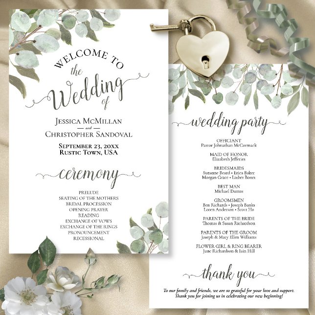 Rustic Eucalyptus Greenery Budget Wedding Program (In Situ Front and Back)