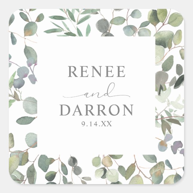 Rustic Eucalyptus Greenery Duo 4 Square Sticker (Front)