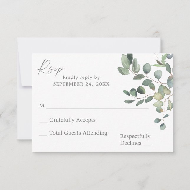 Rustic Eucalyptus Greenery Duo no Meal RSVP Card 3 (Front)