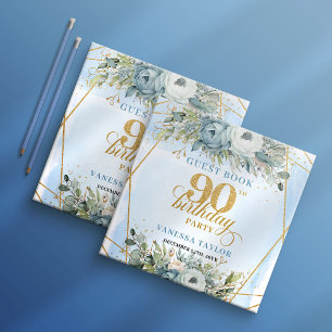 Rustic Eucalyptus Greenery Dusty Blue 90 Birthday Guest Book