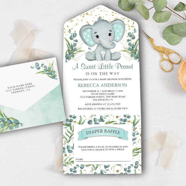 Rustic Eucalyptus Greenery Elephant Baby Shower All In One Invitation (Creator Uploaded)