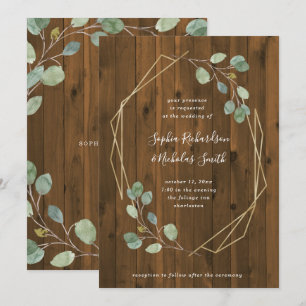 Rustic Eucalyptus Greenery   Geometric Wedding Invitation