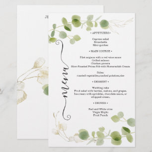 Rustic Eucalyptus Greenery Gold Chic Wedding Menu
