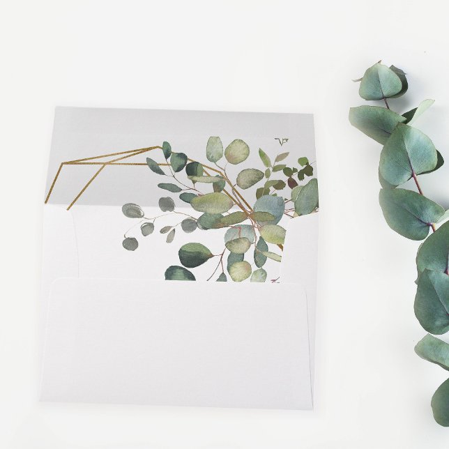 Rustic Eucalyptus Greenery & Gold Frame Envelope (Creator Uploaded)