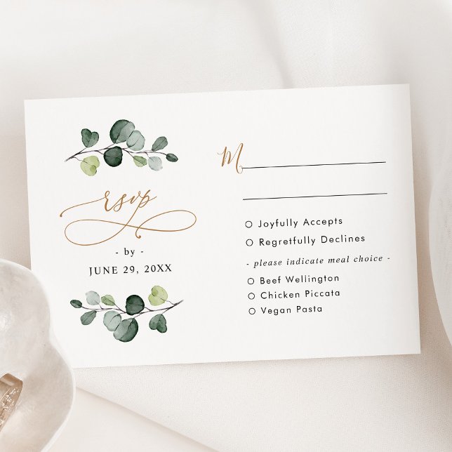 Rustic Eucalyptus Greenery Gold Meal Options RSVP Card (Creator Uploaded)