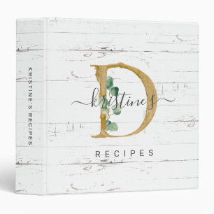 Rustic Eucalyptus Greenery Gold Monogram D Recipe Binder