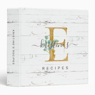 Rustic Eucalyptus Greenery Gold Monogram E Recipe Binder