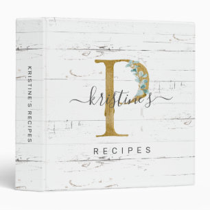 Rustic Eucalyptus Greenery Gold Monogram P Recipe Binder