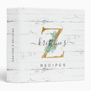 Rustic Eucalyptus Greenery Gold Monogram Z Recipe Binder