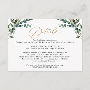 Rustic Eucalyptus Greenery Gold Wedding Details  Enclosure Card