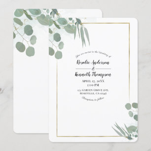 Rustic Eucalyptus Greenery & Gold Wedding Invitation