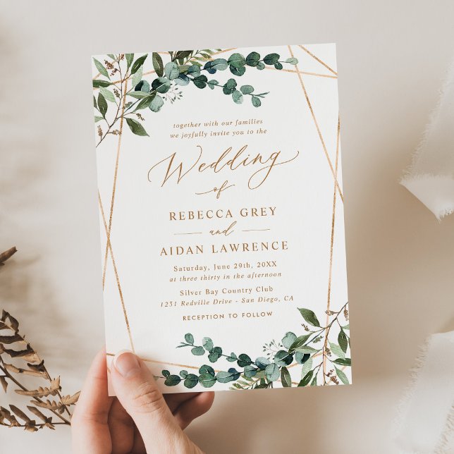 Rustic Eucalyptus Greenery Gold Wedding Invitation (Creator Uploaded)