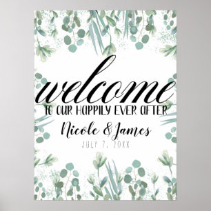 Rustic Eucalyptus Greenery Leaves Wedding Welcome Poster