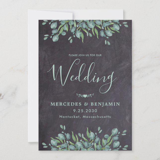 Rustic Eucalyptus Greenery QR Code Wedding Invitation (Front)