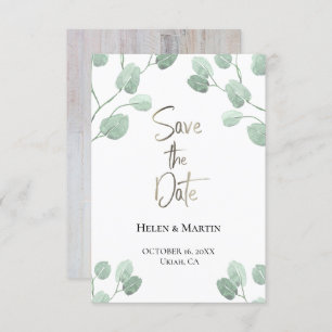 rustic eucalyptus greenery save the date invitation