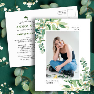 Rustic Eucalyptus Greenery Simple Photo Graduation Announcement Postcard