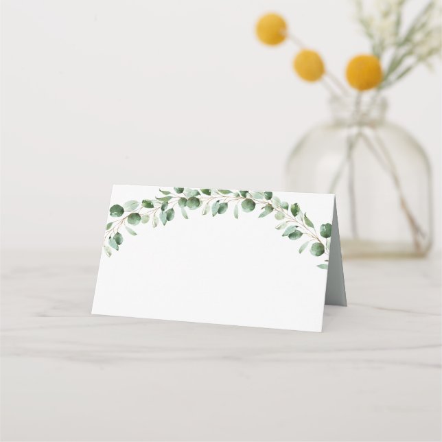 Rustic Eucalyptus Greenery Wedding Blank Folded Place Card (Front)
