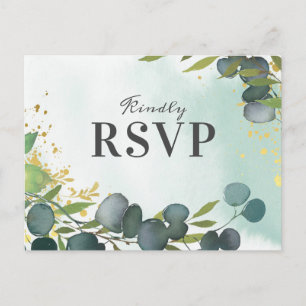 Rustic Eucalyptus Greenery Wedding RSVP Invitation Postcard