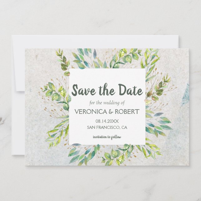 Rustic Eucalyptus Greenery Wedding Save the Date (Front)