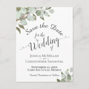 Rustic Eucalyptus & Greenery Wedding Save the Date Announcement Postcard