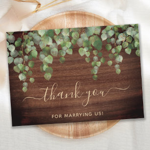 Rustic Eucalyptus Greenery Wood Wedding Officiant Thank You Card