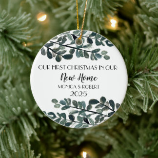 Rustic Eucalyptus Keepsake Christmas New Home Ceramic Ornament