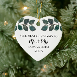 Rustic Eucalyptus Keepsake First Christmas Ceramic Ornament