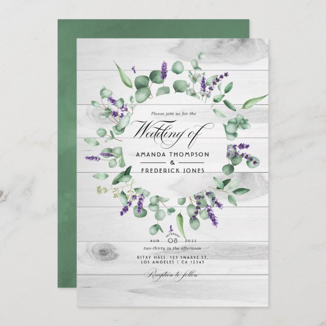 Rustic Eucalyptus Lavender Country Barn Wedding In Invitation (Front/Back)