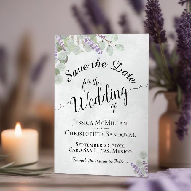 Rustic Eucalyptus & Lavender Elegant Boho Wedding Save The Date (Creator Uploaded)