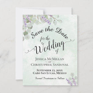 Rustic Eucalyptus & Lavender Elegant Mint Wedding Save The Date