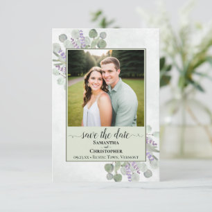 Rustic Eucalyptus & Lavender Green Wedding Photo Save The Date