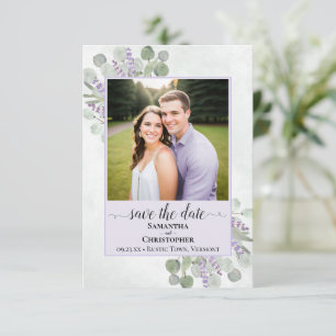 Rustic Eucalyptus & Lavender Purple Wedding Photo Save The Date