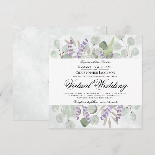 Rustic Eucalyptus & Lavender Virtual Wedding Invitation (Front/Back)