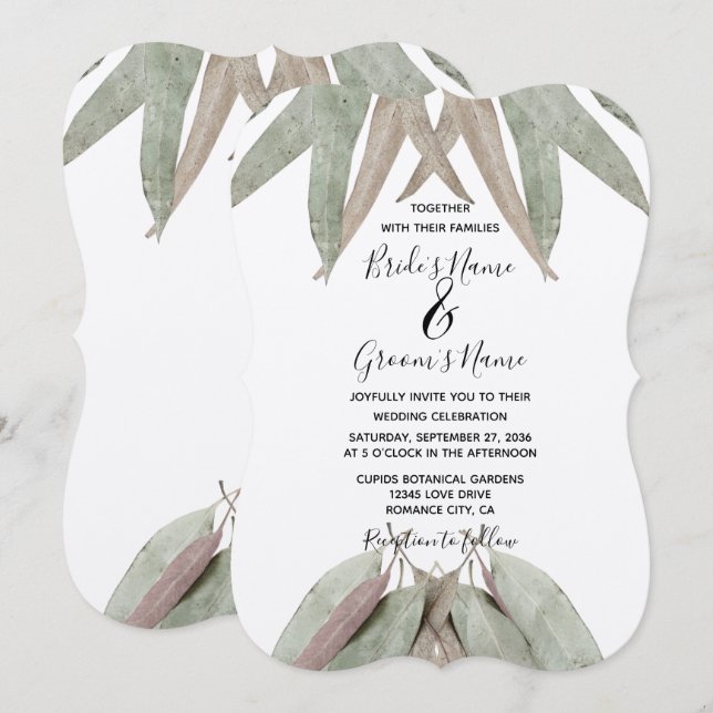 Rustic Eucalyptus Leaf Wedding Invitations (Front/Back)