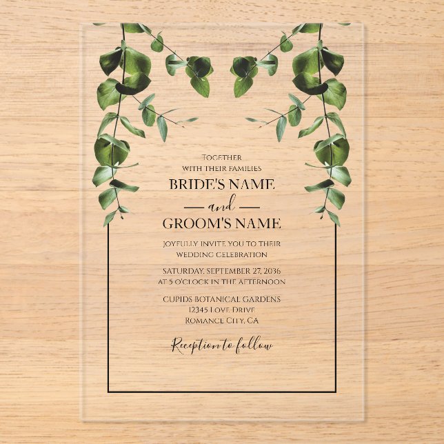 Rustic  Eucalyptus Leaves Wedding Invitations (Front)
