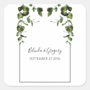 Rustic  Eucalyptus Leaves Wedding Square Sticker