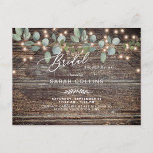 Rustic Eucalyptus & Lights Bridal Shower by Mail Invitation Postcard