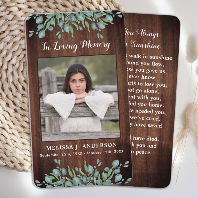 Rustic Eucalyptus Memorial Prayer Card Funeral  (Creator Uploaded)
