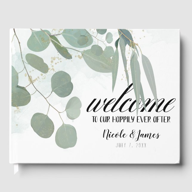 Rustic Eucalyptus Minimal Chic Greenery Wedding Guest Book (Front)