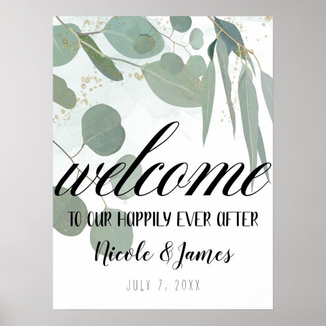 Rustic Eucalyptus Minimal Chic Greenery Wedding Poster (Front)