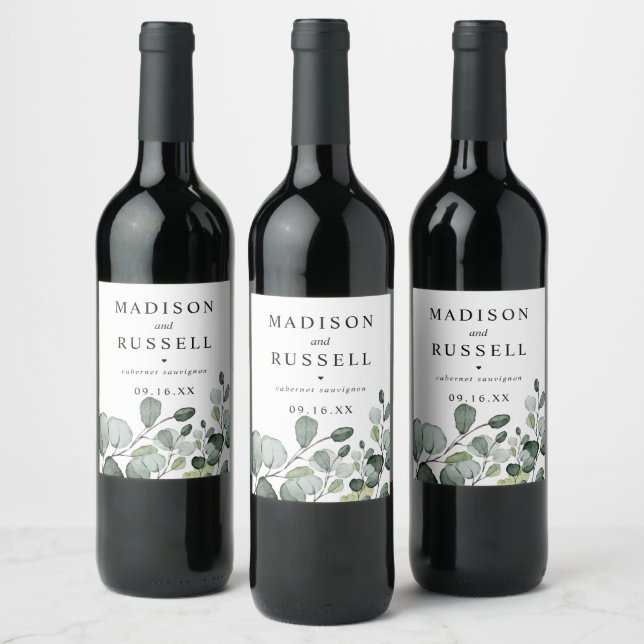 Rustic Eucalyptus Personalized Wine Label (Bottles)