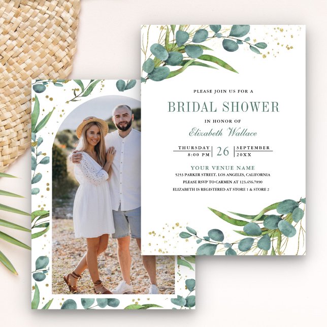 Rustic Eucalyptus Photo Bridal Shower Invitation (Creator Uploaded)
