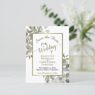 Rustic Eucalyptus & Pine Wedding Save the Date Announcement Postcard