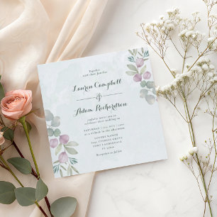 Rustic Eucalyptus Sage Green & Pink Wedding  Invitation